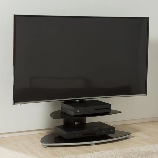 Osama Glass TV Stand With 2 Shelf And Bracket In Black_1