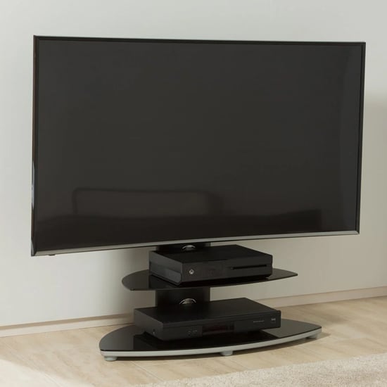 Read more about Osama glass tv stand with 2 shelves and bracket in black