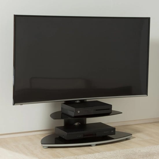 Photo of Osama glass tv stand with 2 shelf and bracket in black