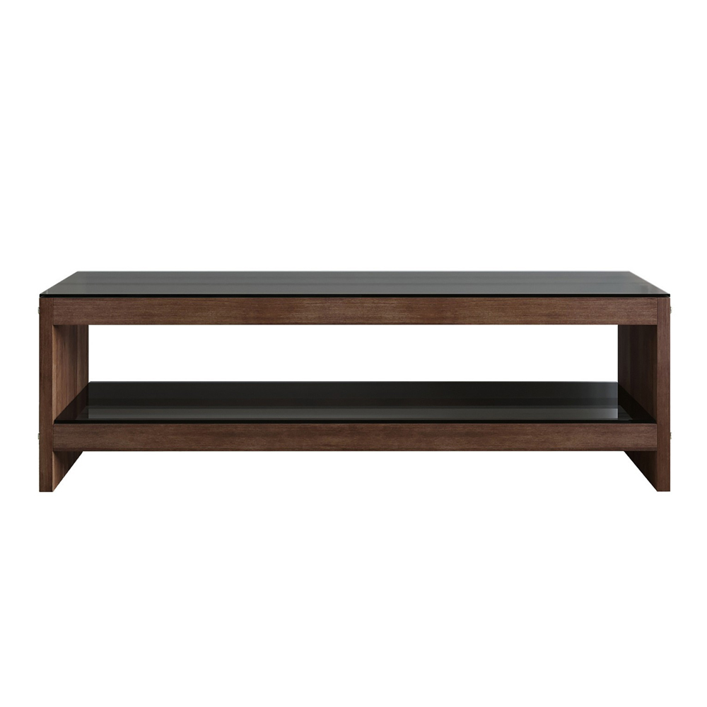 Osari Tempered Glass Top TV Stand with Solid Wood Walnut Frame