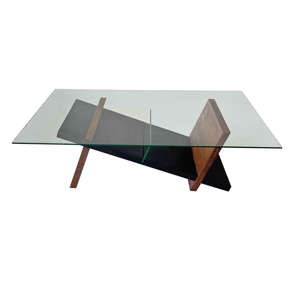 Osari Wooden Coffee Table with Tempered Glass in Black and Chesnut