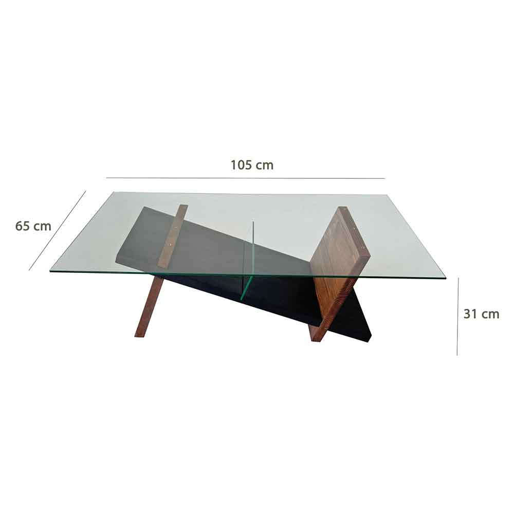 Osari Wooden Coffee Table with Tempered Glass in Black and Chesnut