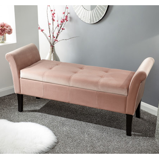 Photo of Otterburn fabric upholstered window seat bench in pink