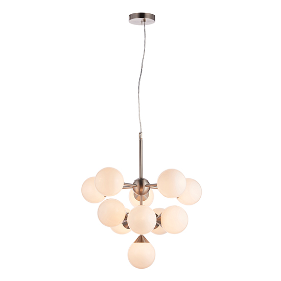 Product photograph of Oscar 11 Lights Gloss Opal Glass Pendant Light In Satin Nickel from Furniture in Fashion