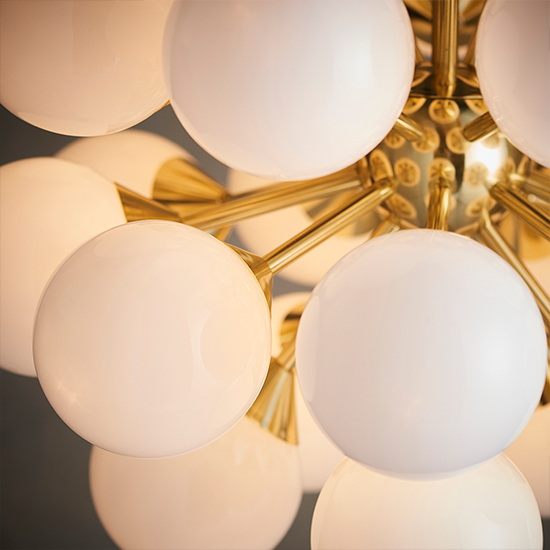 Oscar 28 Lights Gloss Opal Glass Pendant Light In Brushed Brass