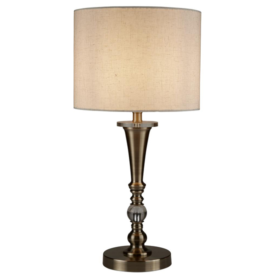 Read more about Oscar linen shade table lamp with antique brass base