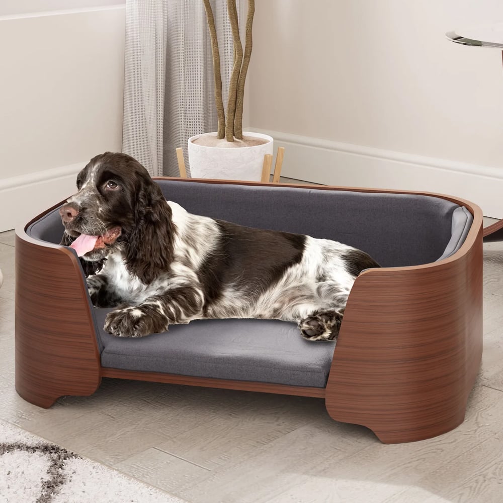 Oshkosh Wooden Luxury Dog Bed With Cushion In Walnut