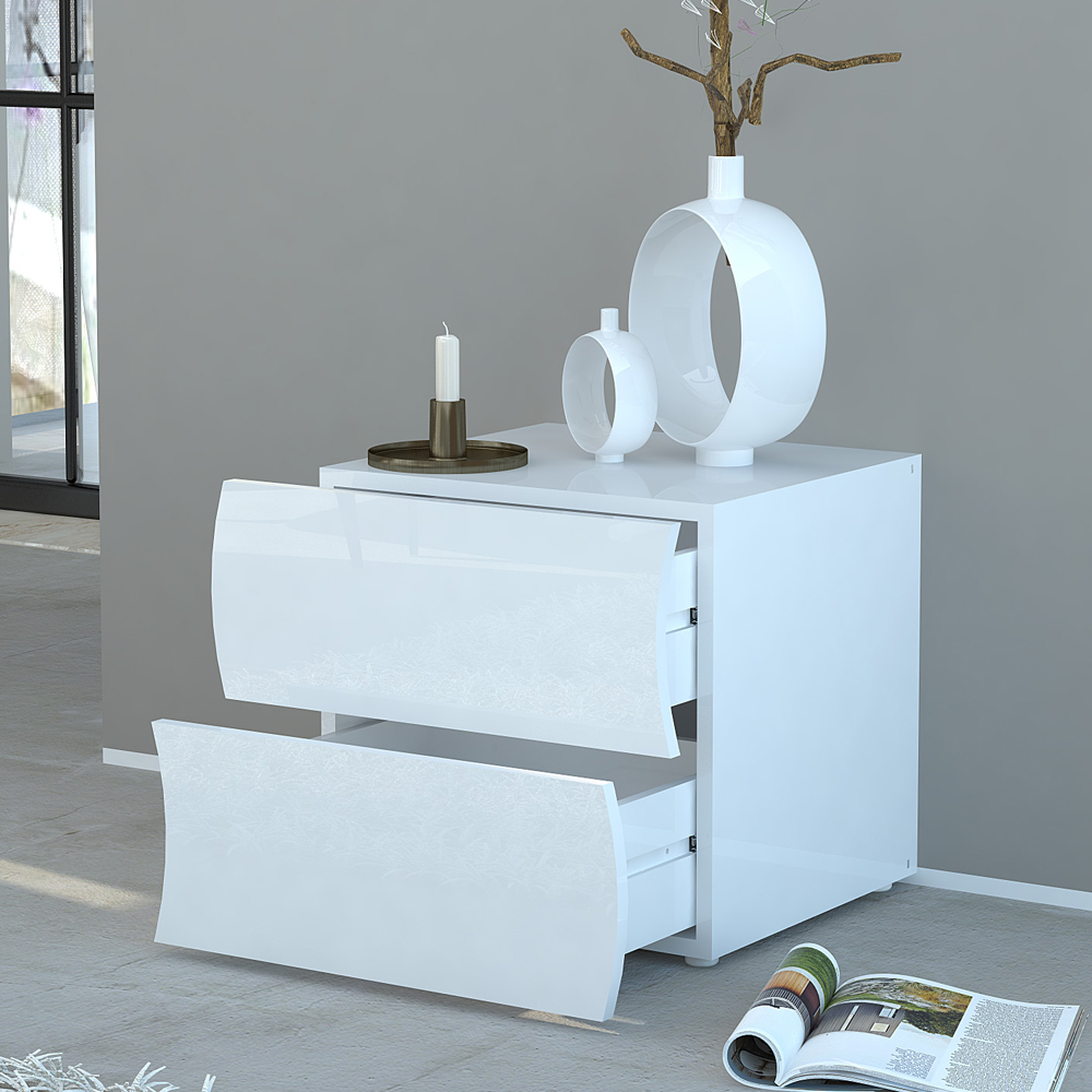 Ice High Gloss Bedside Cabinet With 2 Drawers In White