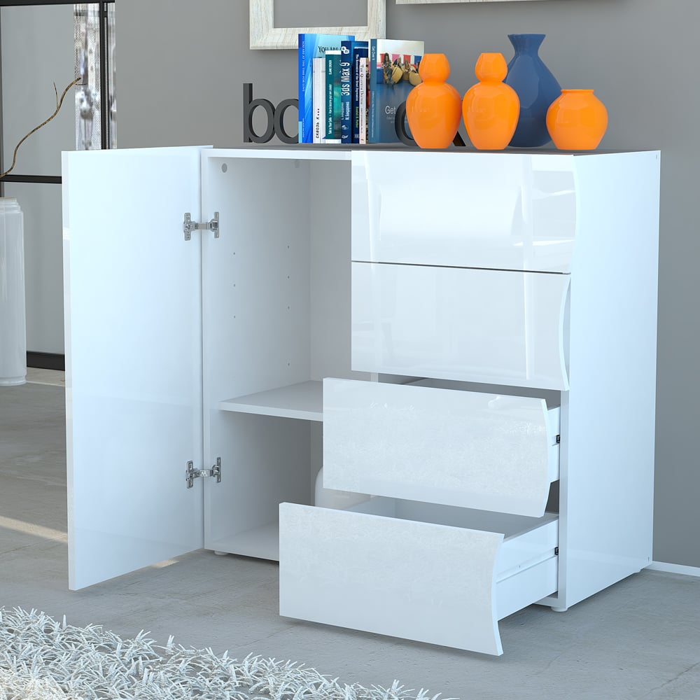 Ice High Gloss Sideboard With 1 Door 4 Drawers In White