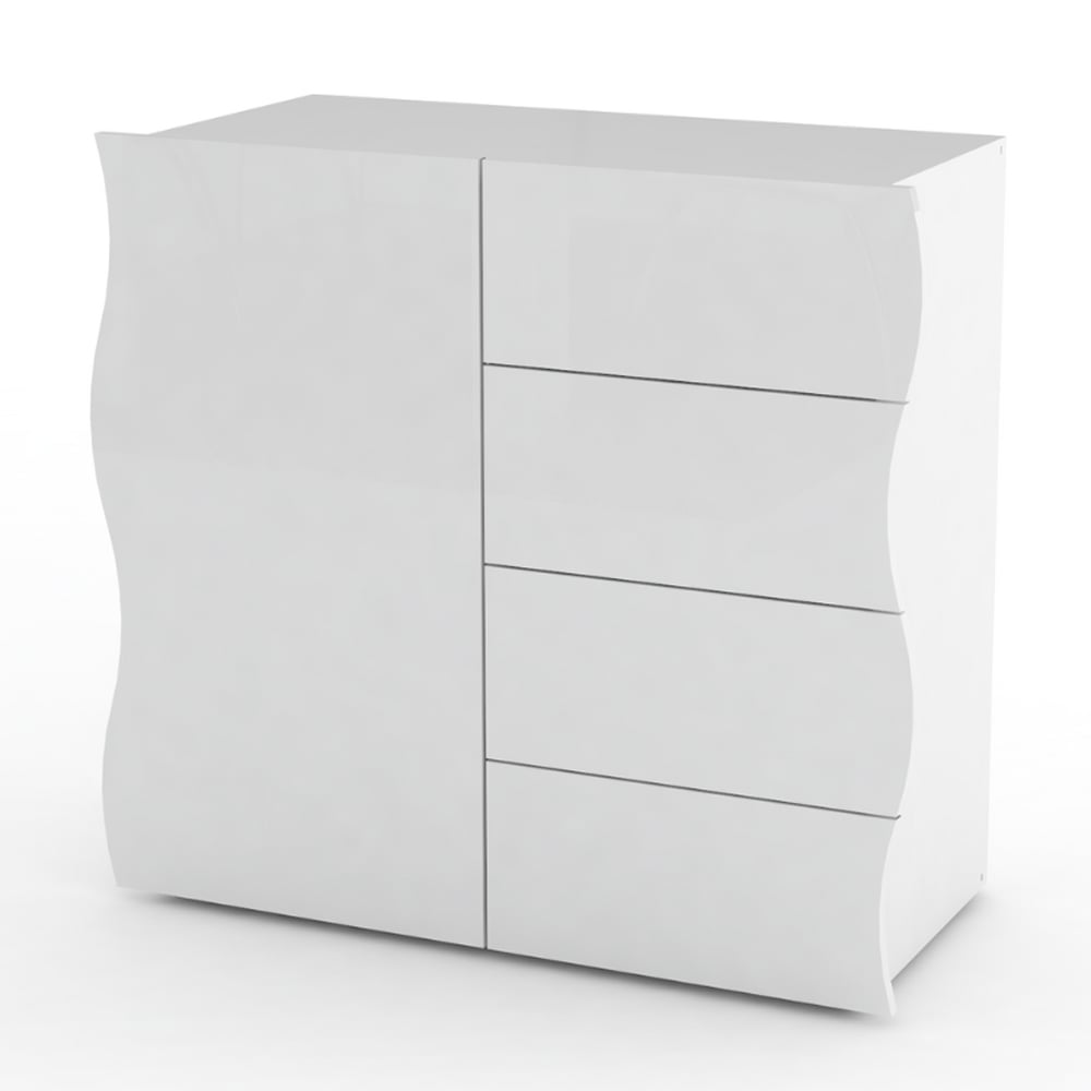 Ice High Gloss Sideboard With 1 Door 4 Drawers In White