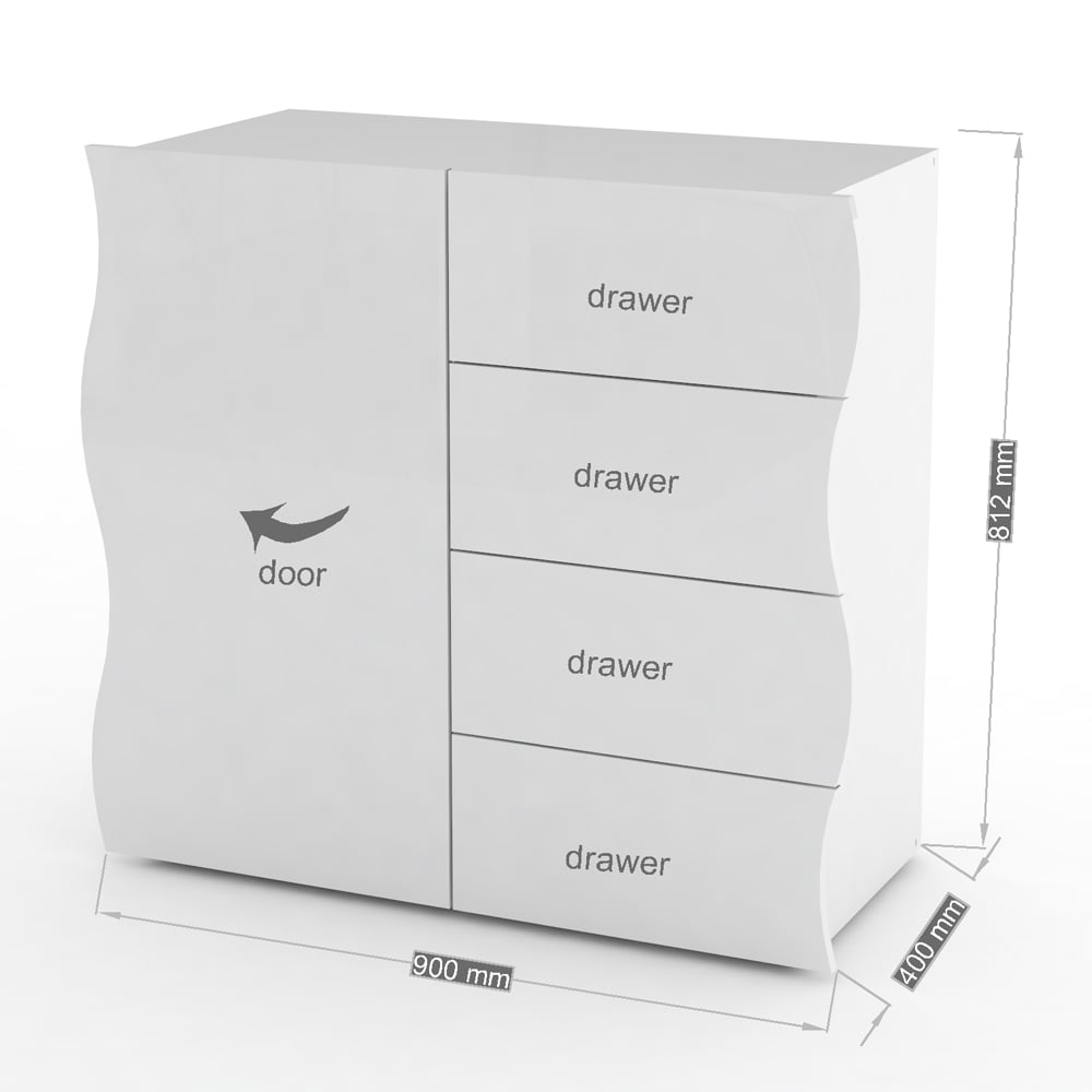 Ice High Gloss Sideboard With 1 Door 4 Drawers In White