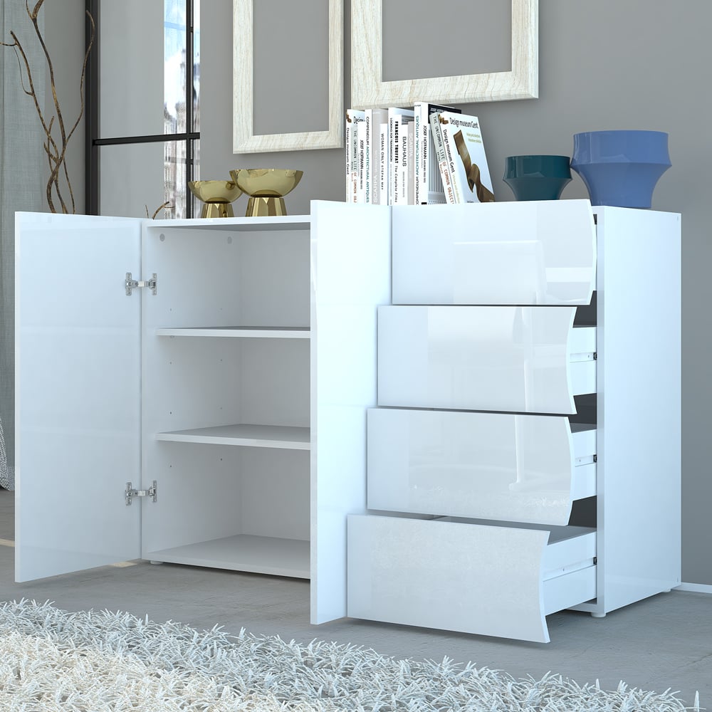 Ice High Gloss Sideboard With 2 Doors 4 Drawers In White