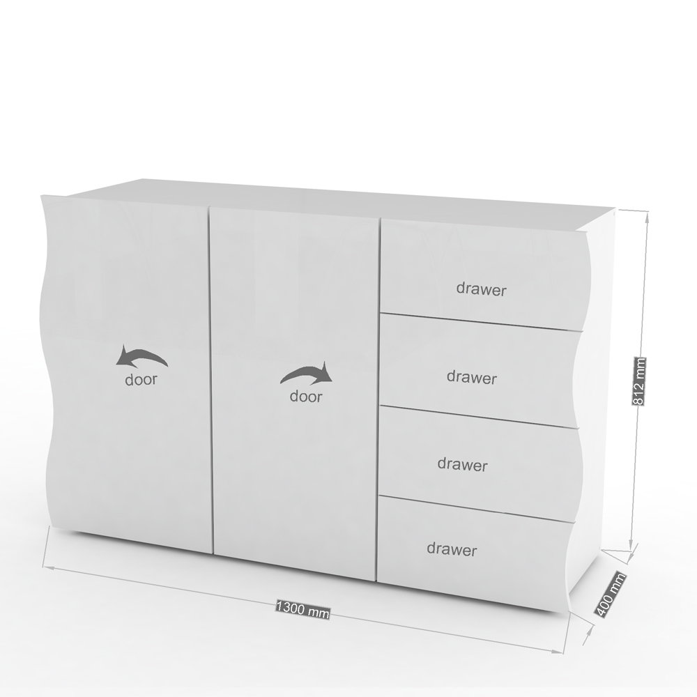 Ice High Gloss Sideboard With 2 Doors 4 Drawers In White