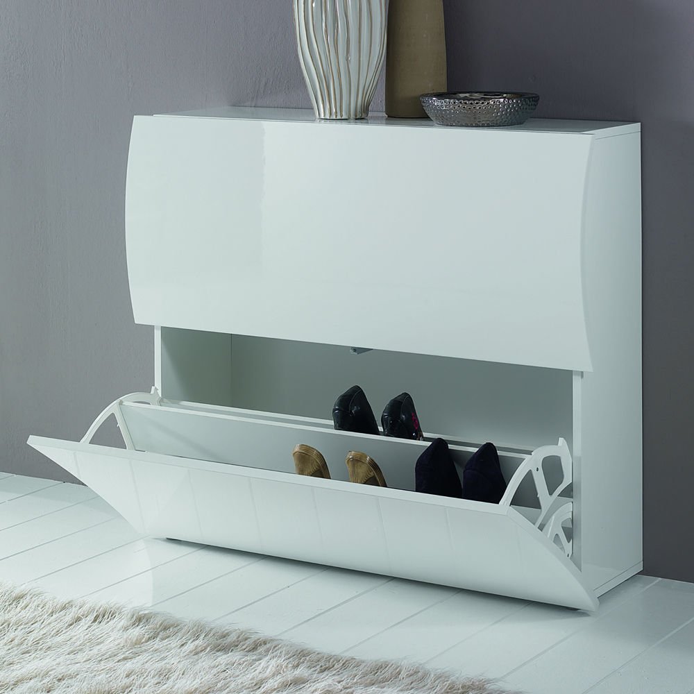 Ice High Shoe Storage Cabinet With 2 Flap Doors In White