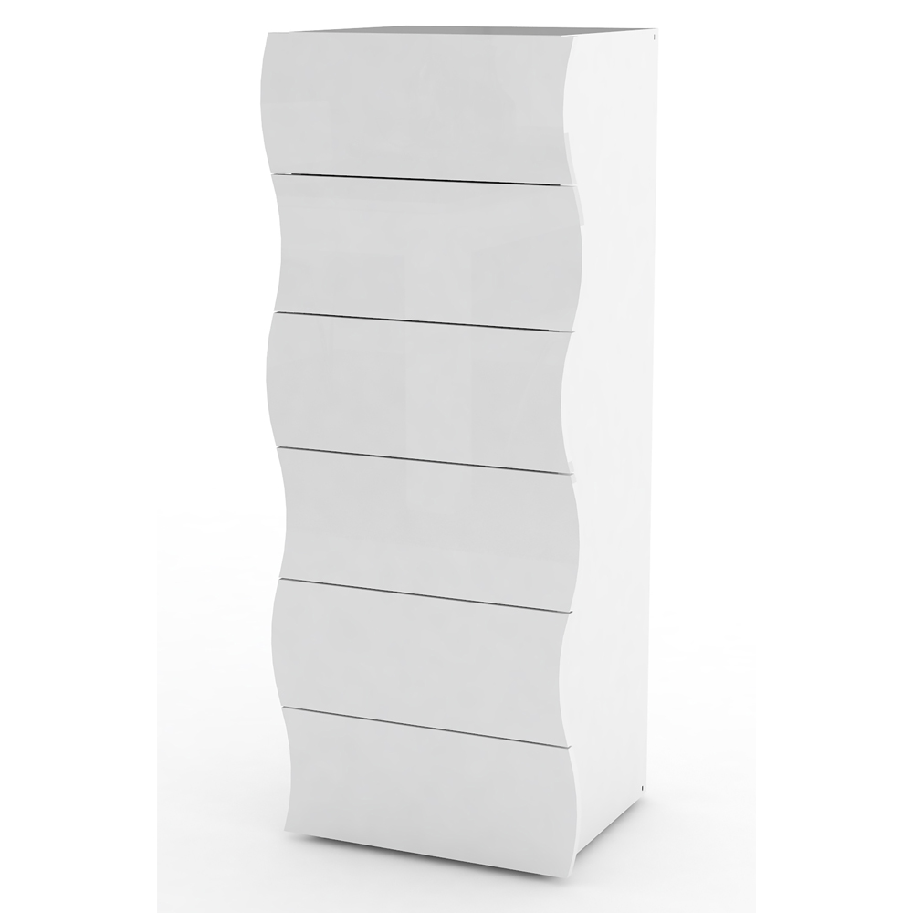 Ice Tall High Gloss Chest Of 6 Drawers In White
