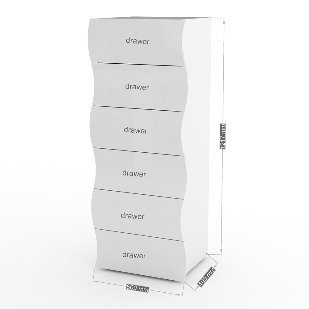 Ice Tall High Gloss Chest Of 6 Drawers In White