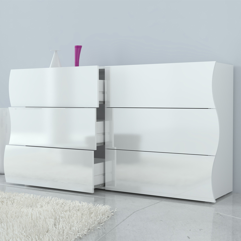 Ice Wide High Gloss Chest Of 6 Drawers In White
