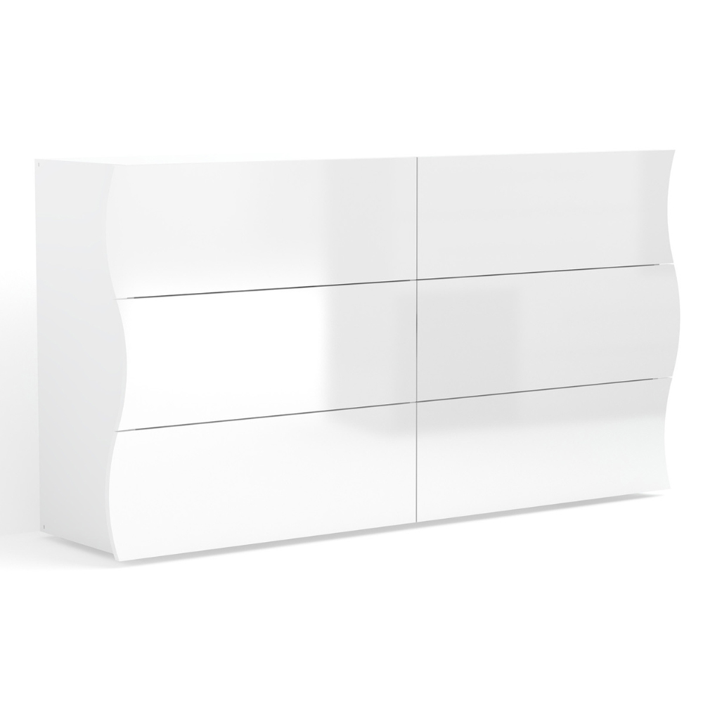 Ice Wide High Gloss Chest Of 6 Drawers In White