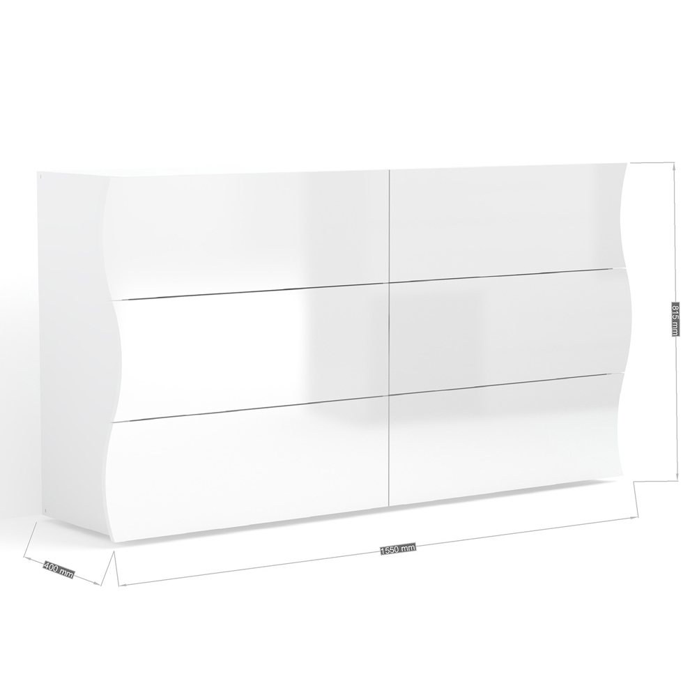 Ice Wide High Gloss Chest Of 6 Drawers In White