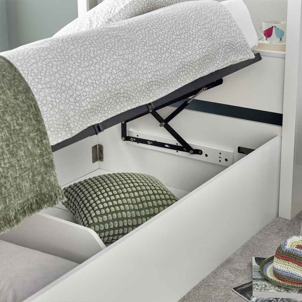 Oskar Wooden Ottoman Storage Single Bed in White