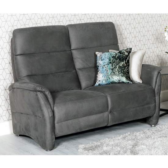 Oslo Fabric Upholstered Electric Recliner 2 Seater Sofa In Grey