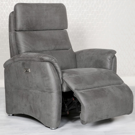 Oslo Fabric Upholstered Electric Recliner Armchair In Grey Furniture