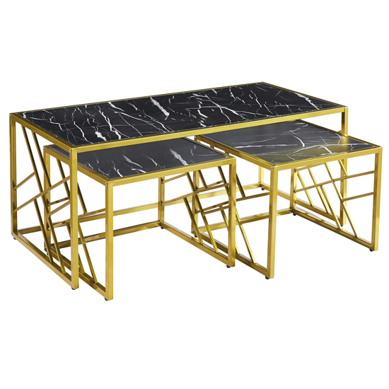 Oslo Gloss Coffee Table And Side Tables In Black With Gold Frame thumbnail