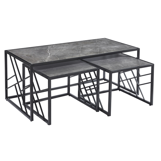 Oslo Gloss Coffee Table And Side Tables In Grey With Black Frame thumbnail