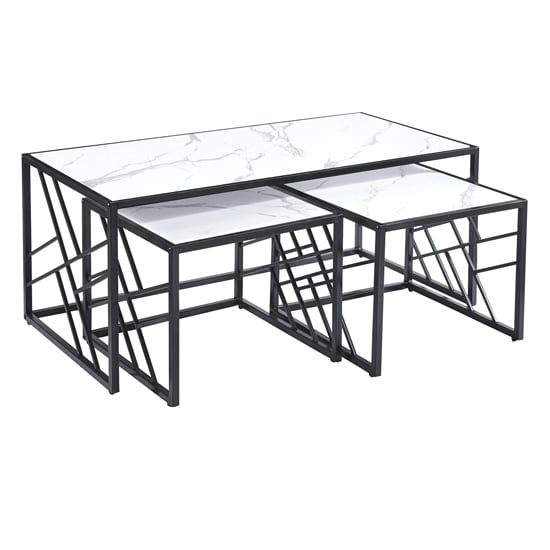 Oslo Gloss Coffee Table And Side Tables In White With Black Frame