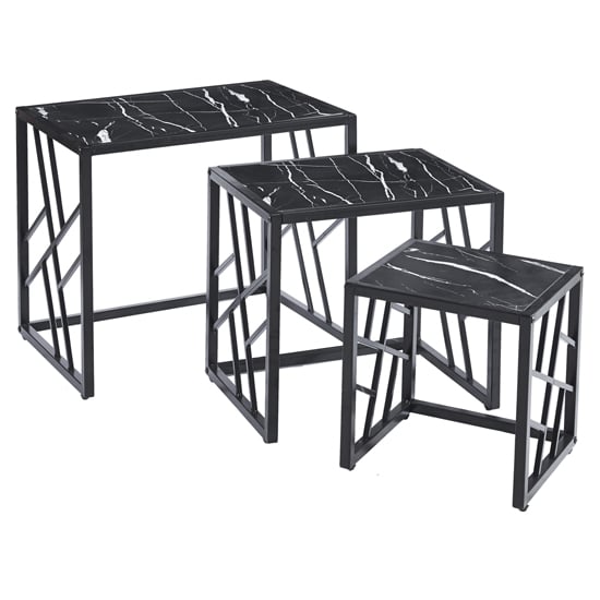 Product photograph of Oslo Gloss Nest Of 3 Tables In Black Marble Effect Black Frame from Furniture in Fashion