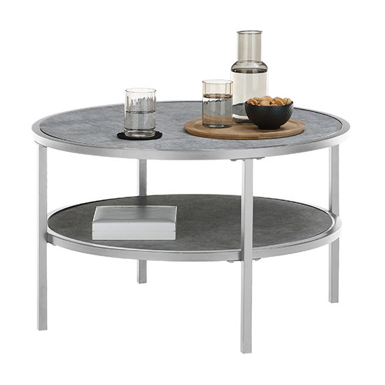 Ostend Round Ceramic Coffee Table In Grey With Shelf_2
