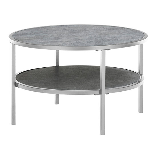 Ostend Round Ceramic Coffee Table In Grey With Shelf_3