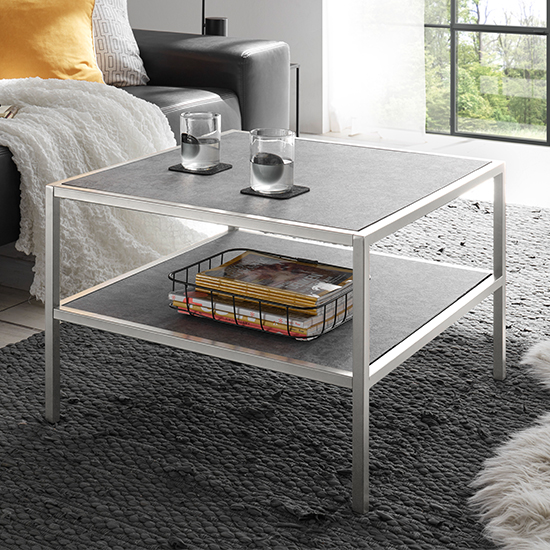 Ostend Square Ceramic Coffee Table In Grey With Shelf Furniture in