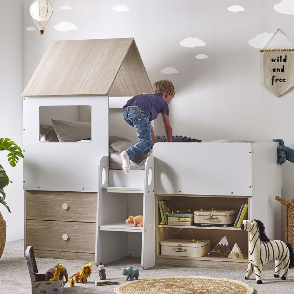 Ostend Wooden Mid Sleeper Children Bed In Pale And White