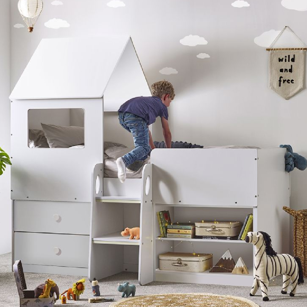 Ostend Wooden Mid Sleeper Children Bed In White