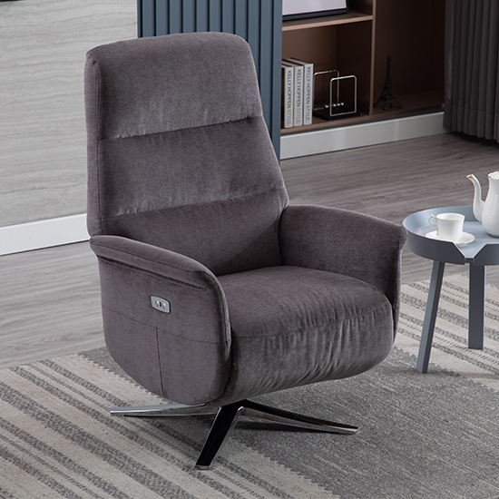 Osterley Fabric Electric Swivel Recliner Chair In Flint