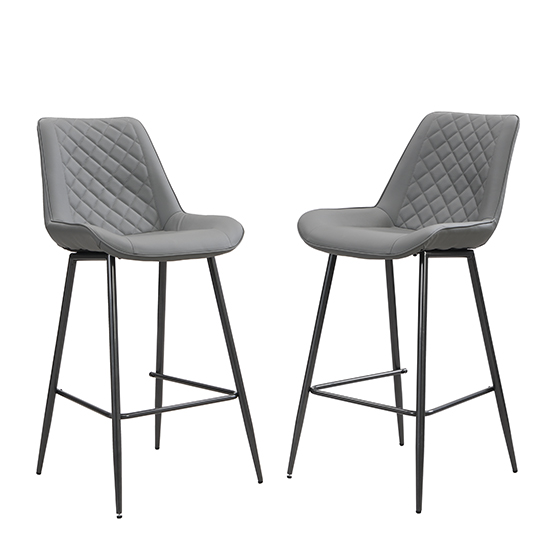 Oston Grey Faux Leather Bar Chairs With Anthracite Legs In Pair