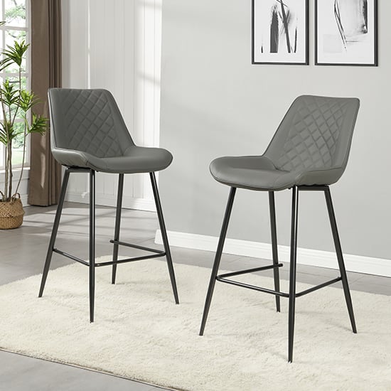 Product photograph of Oston Grey Faux Leather Bar Chairs With Anthracite Legs In Pair from Furniture in Fashion