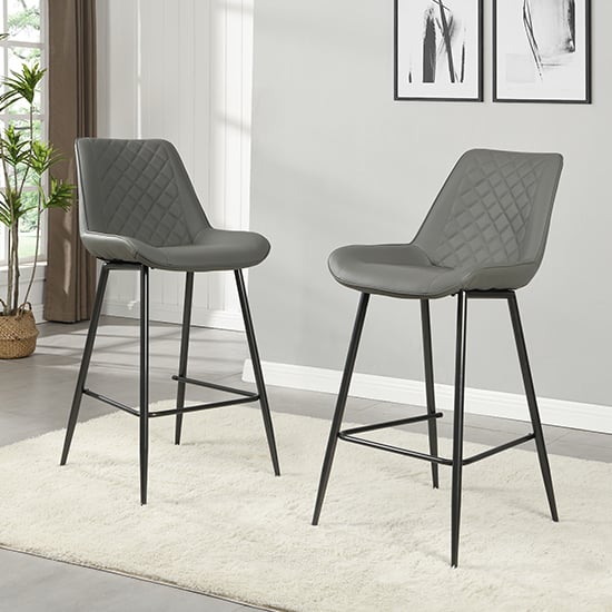 Read more about Oston grey faux leather bar chairs with anthracite legs in pair