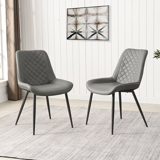 Product photograph of Oston Grey Faux Leather Dining Chairs With Anthracite Legs In Pair from Furniture in Fashion