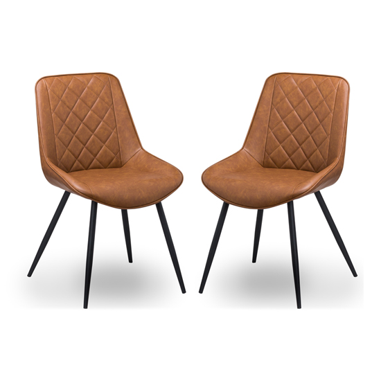 Oston Tan Faux Leather Dining Chairs In, Tan Leather And Metal Dining Chairs