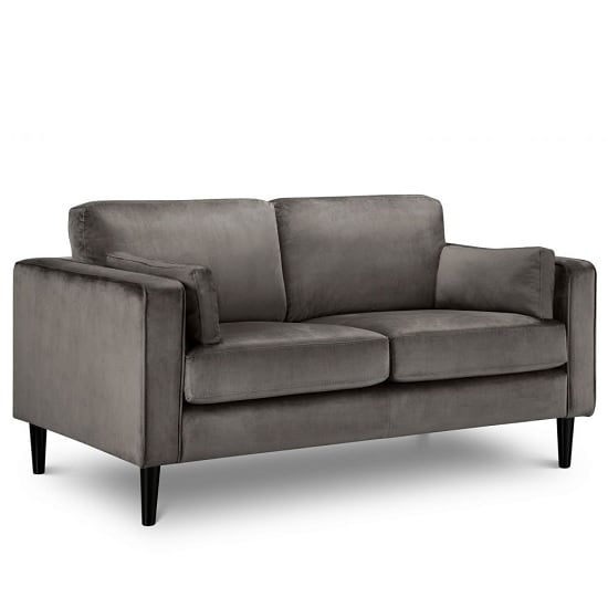 Hachi 2 Seater Sofa In Grey Velvet With Wooden Legs_2