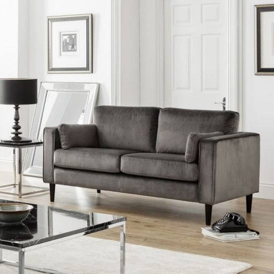 Hachi 2 Seater Sofa In Grey Velvet With Wooden Legs_1