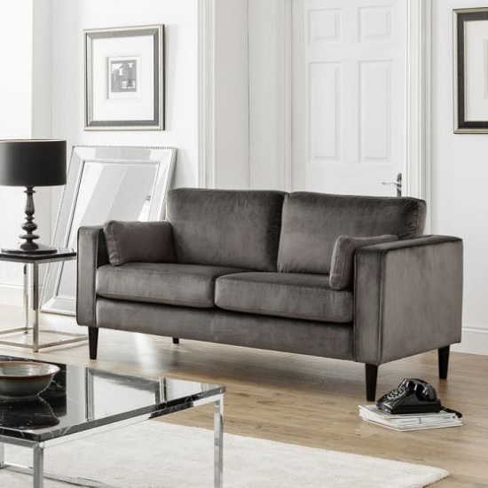 Read more about Hachi 2 seater sofa in grey velvet with wooden legs