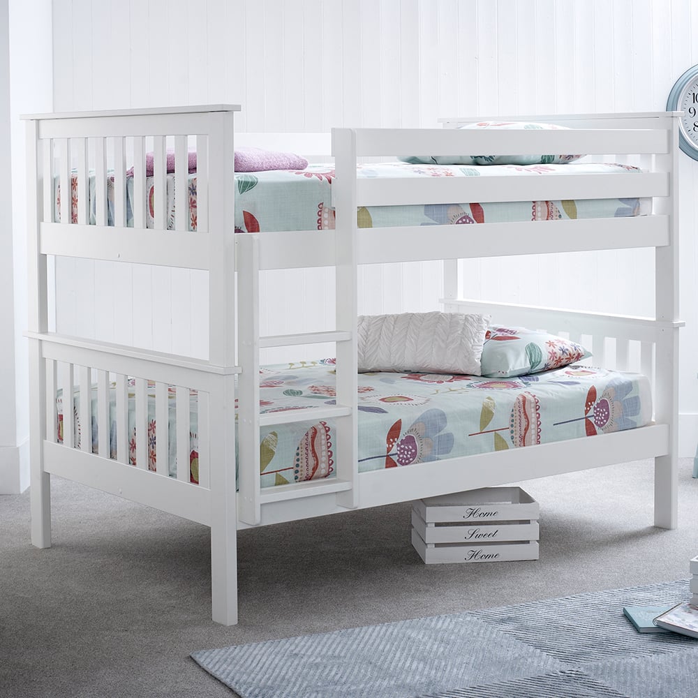 Oswego Wooden Bunk Bed With Ladder In White
