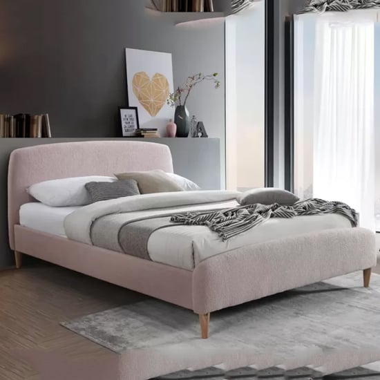 Product photograph of Otaola Teddy Bear Fabric King Size Bed In Blush Pink from Furniture in Fashion