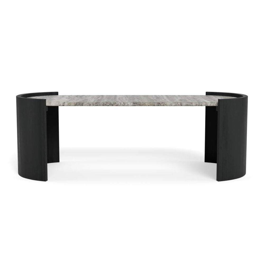 Othira Oval Grey Morchana Polished Marble Top Coffee Table with Sandblasted Base