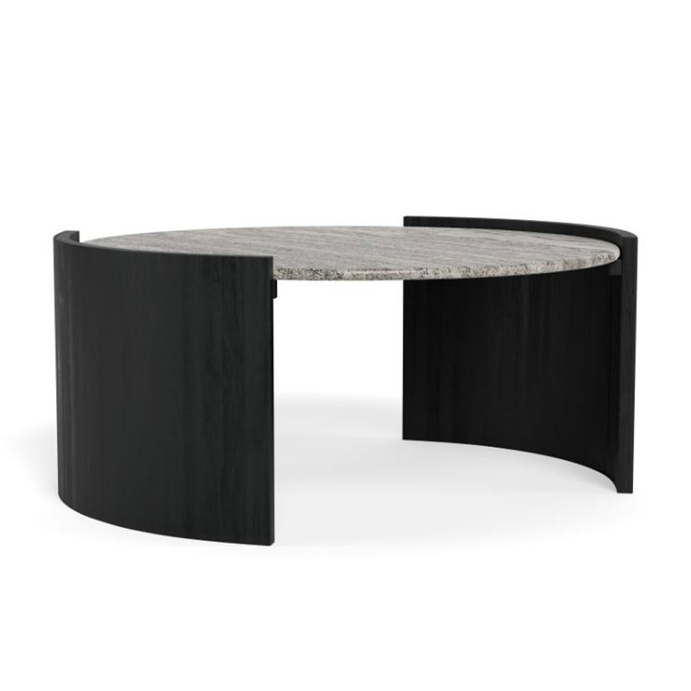 Othira Round Grey Morchana Polished Marble Top Coffee Table with Sandblasted Base