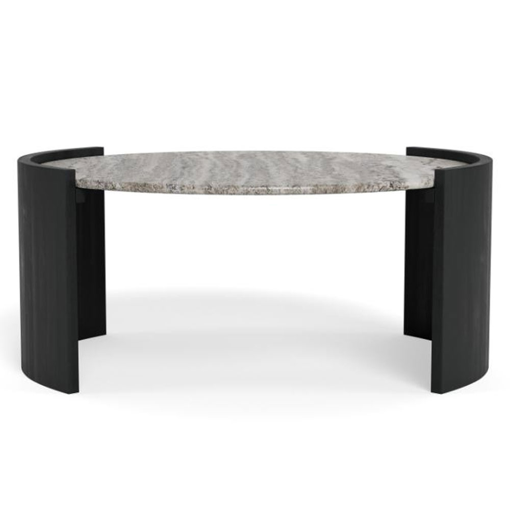 Othira Round Grey Morchana Polished Marble Top Coffee Table with Sandblasted Base