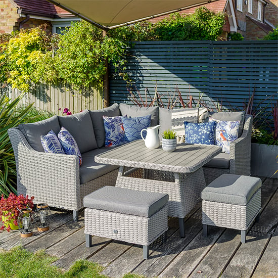 Photo of Otka outdoor compact modular lounge dining set in grey